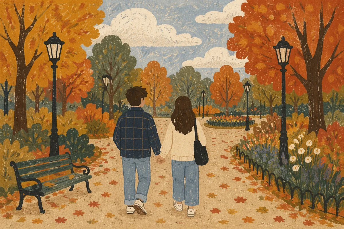 Couple Walking Hand in Hand in Autumn