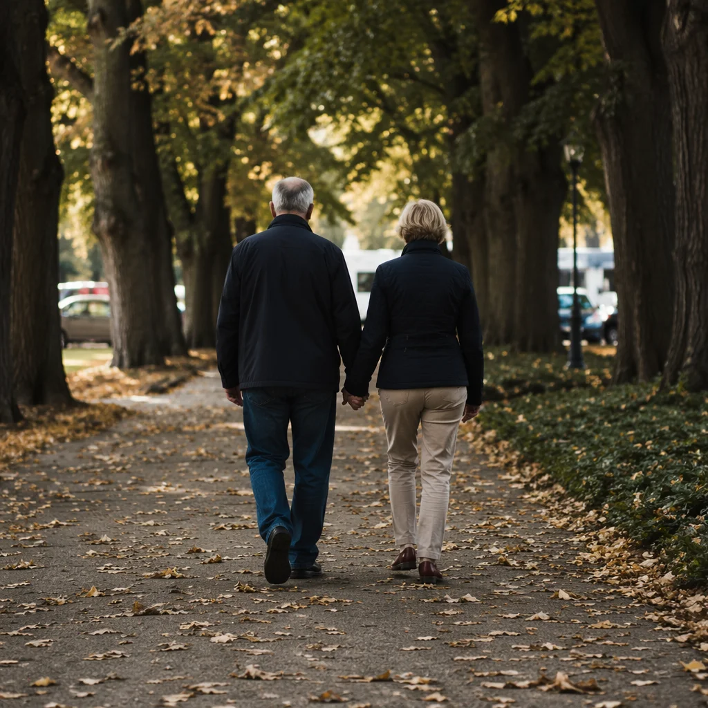 Older Couple Walking Hand in Hand