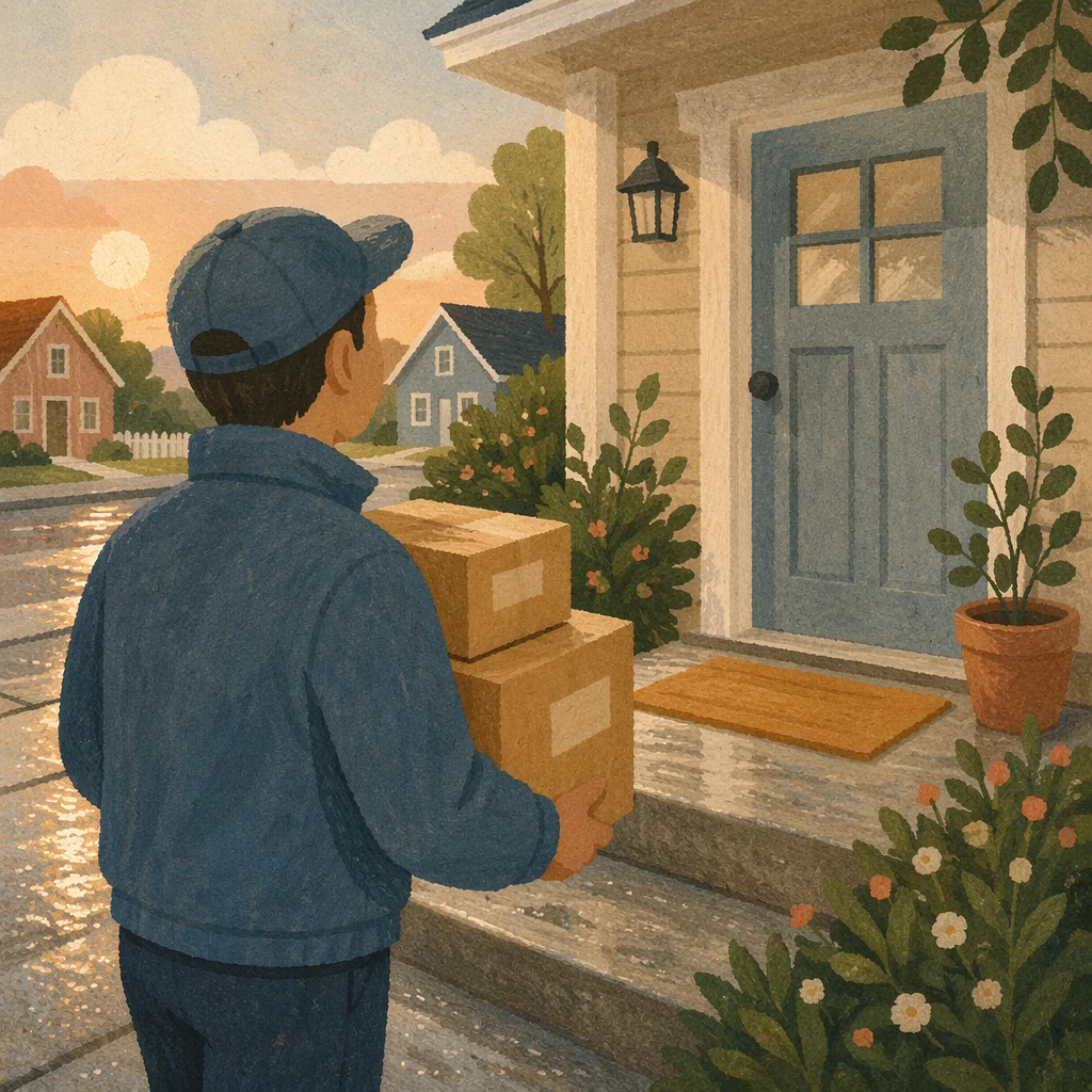 Morning Delivery Driver at Suburban Doorstep
