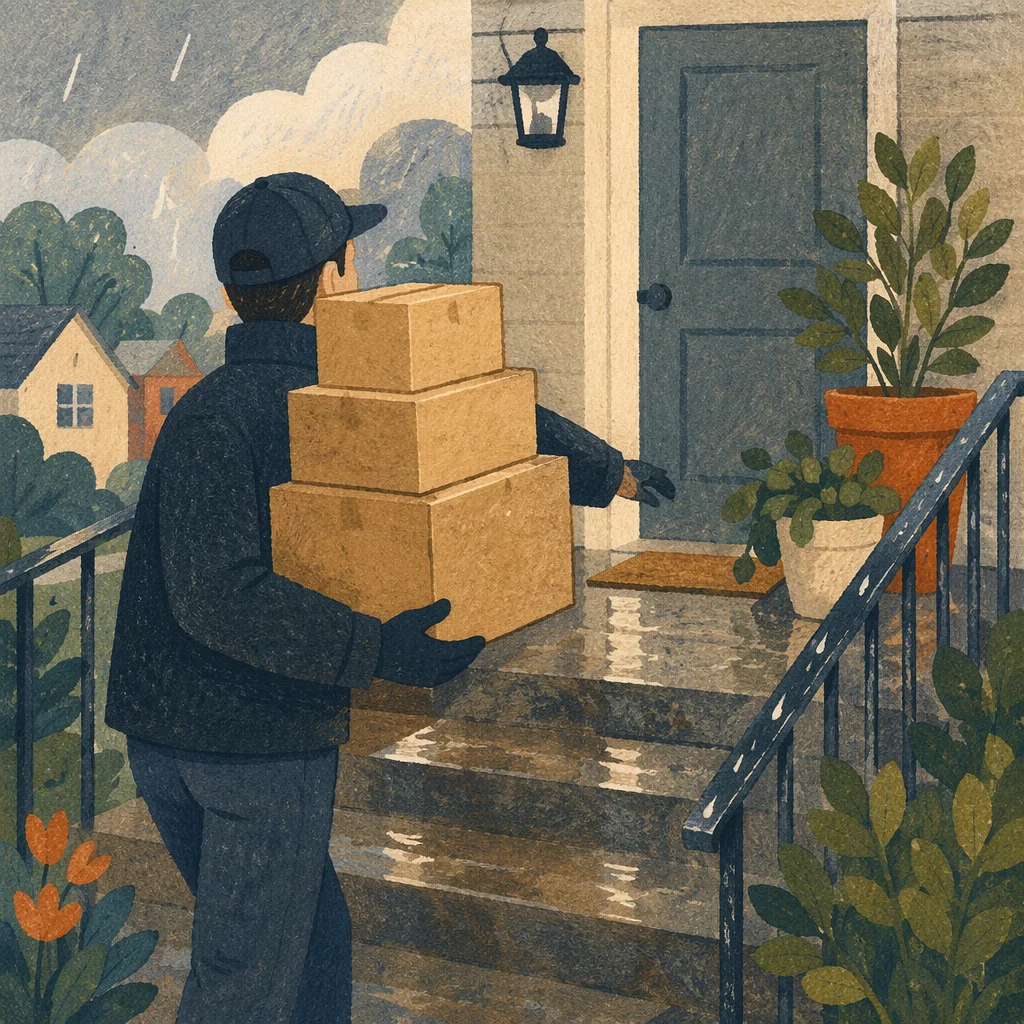 Delivery Driver Bringing Packages to Doorstep