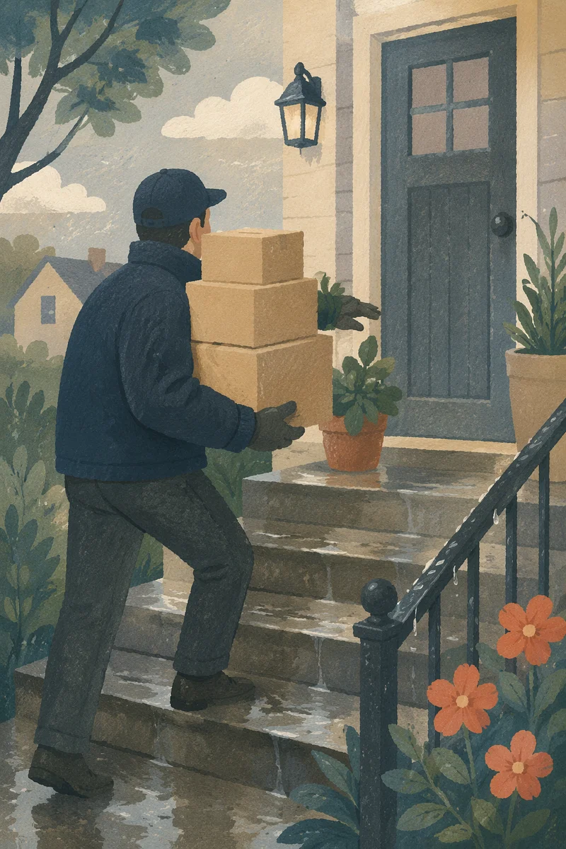 Delivery Driver Bringing Packages to Doorstep