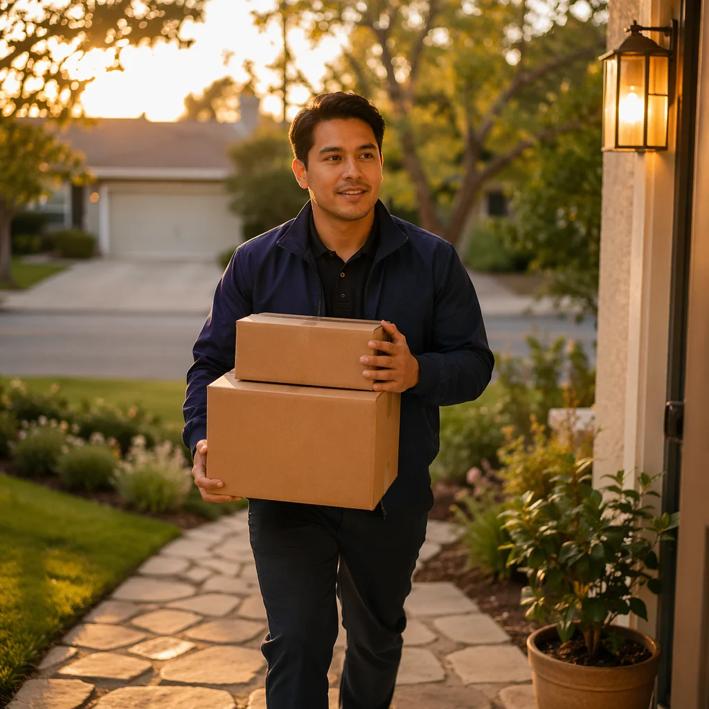 Delivery Driver Carrying Packages to Doorstep