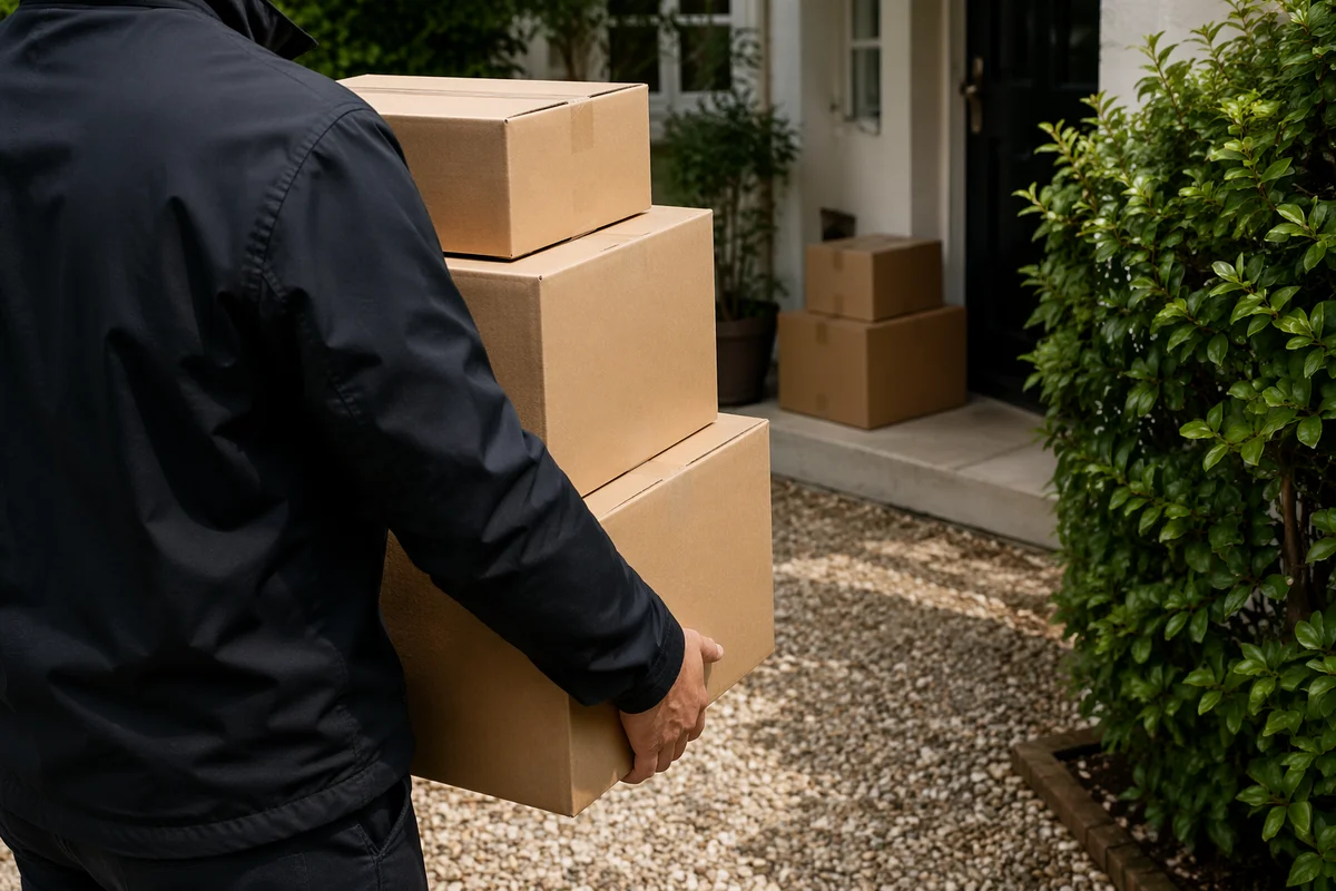 Delivery Driver Carrying Packages to Doorstep