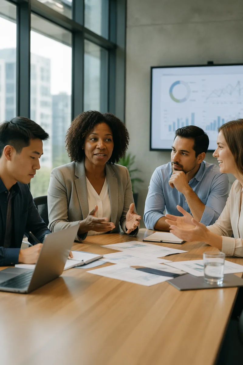 Diverse Business Team in Glass Conference Room