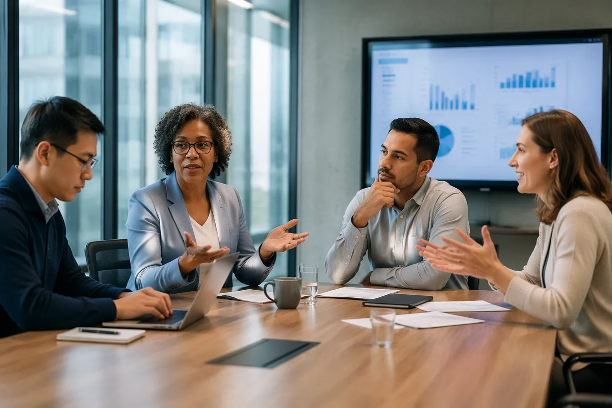 Diverse Business Team in Glass Conference Room