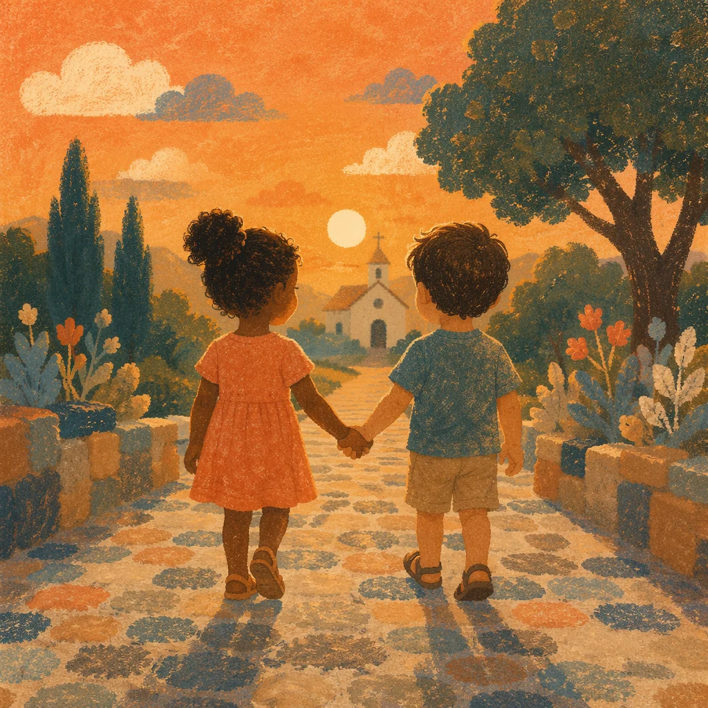 Diverse Children Holding Hands at Sunset