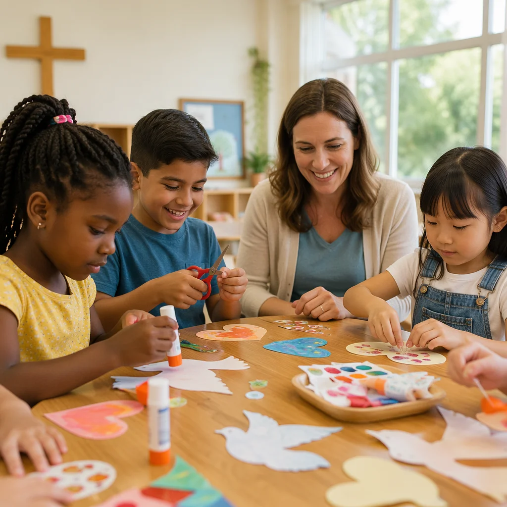 Diverse Children Making Crafts in Classroom
