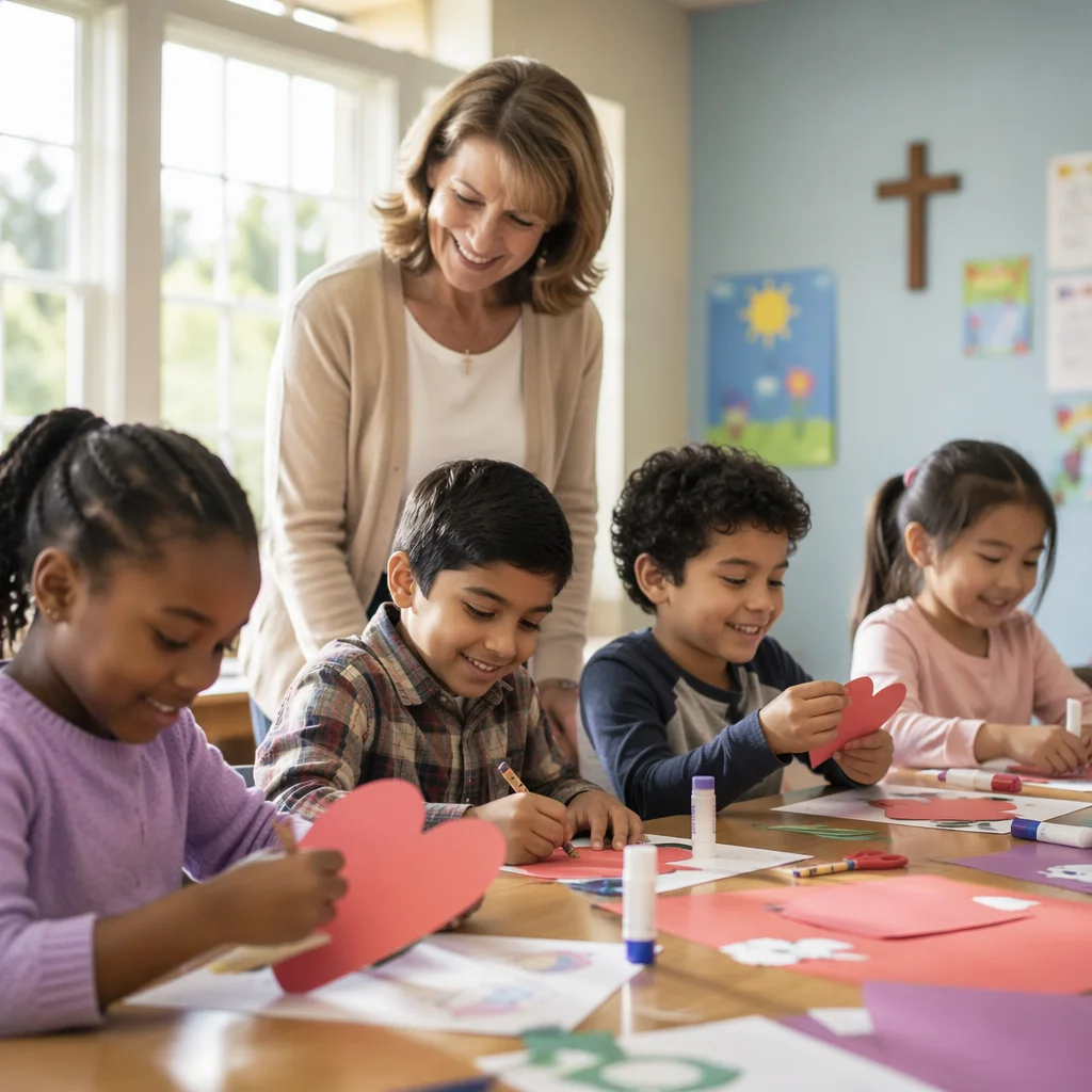 Diverse Children Making Crafts in Classroom