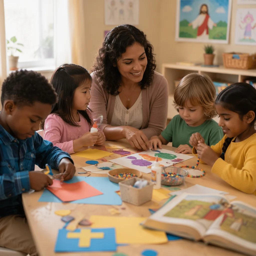 Children Doing Crafts with Teacher