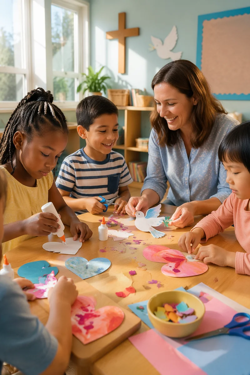 Children Making Colorful Crafts in Classroom