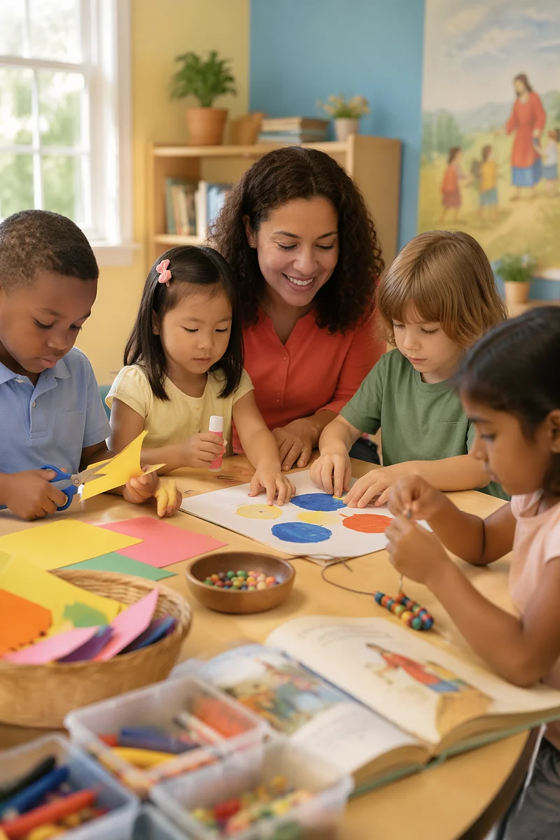 Diverse Children Doing Classroom Crafts Together