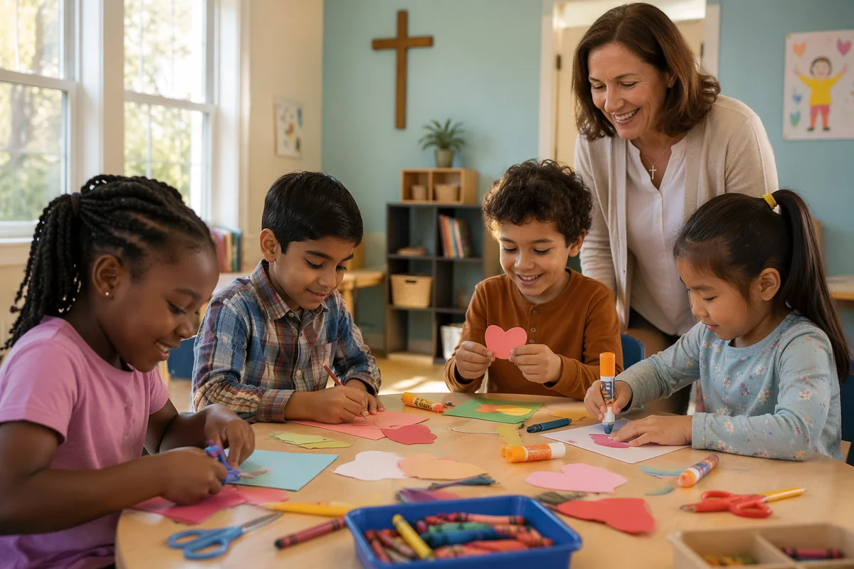 Diverse Children Making Crafts in Classroom