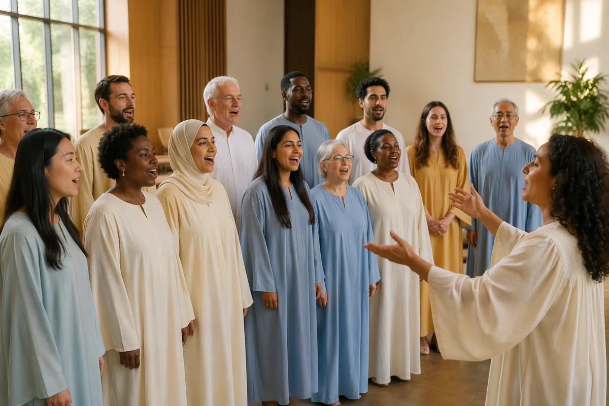 Diverse Choir Singing in Community Hall