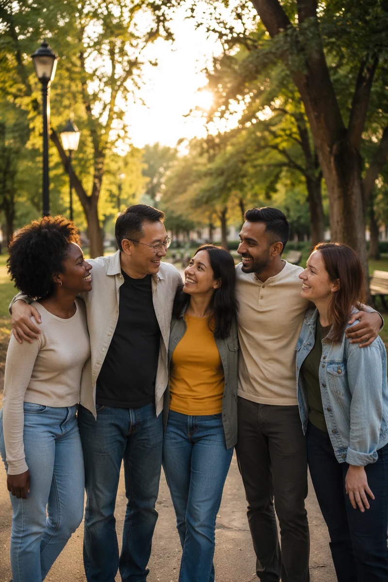 Diverse Friends Laughing Together in Park