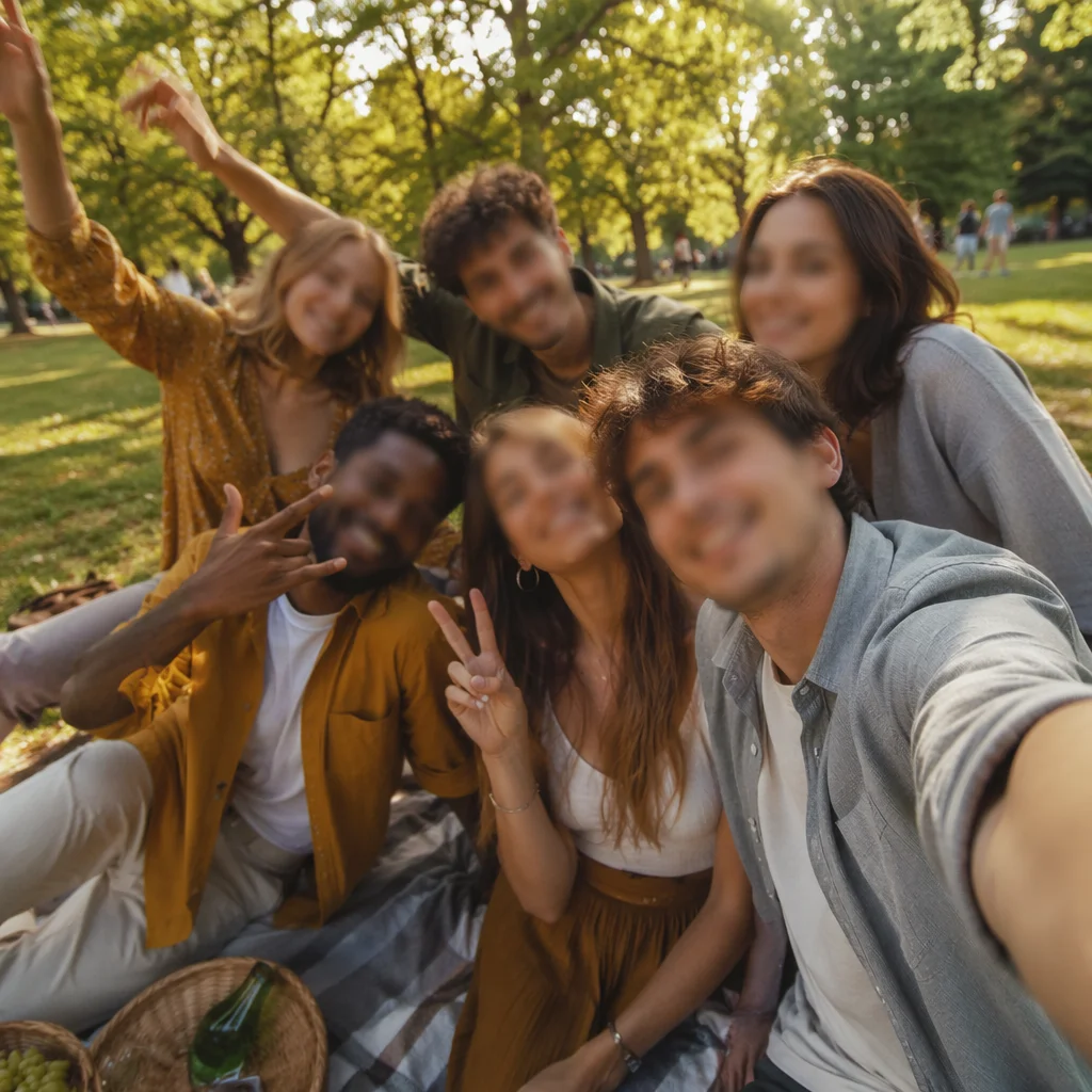 Diverse Friends Smiling in Sunny Park