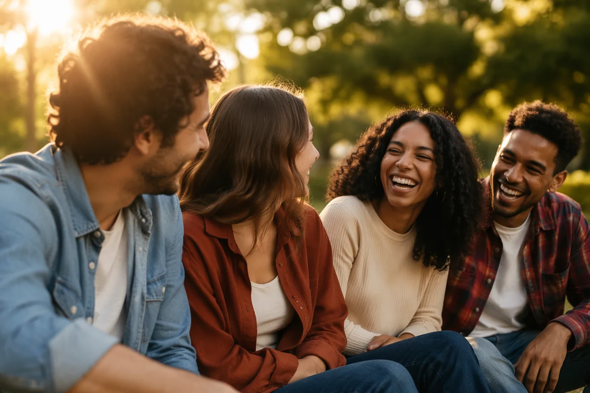 Diverse Friends Laughing in Autumn Park