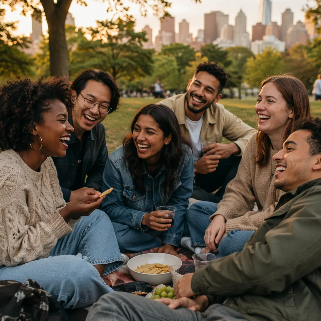 Diverse Friends Laughing in Urban Park
