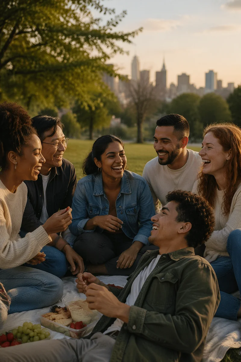 Diverse Friends Laughing in Urban Park