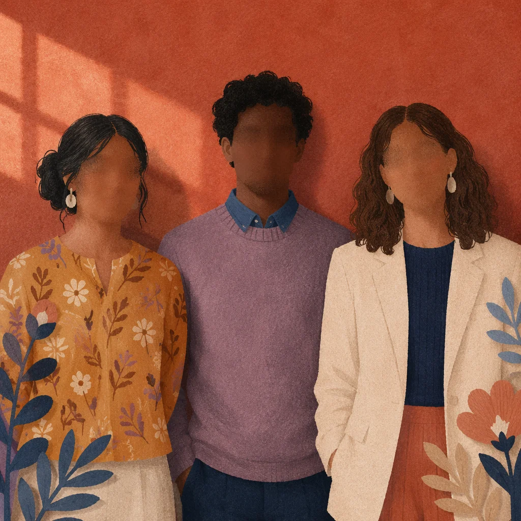 Multicultural Adults Together Against Terracotta Wall