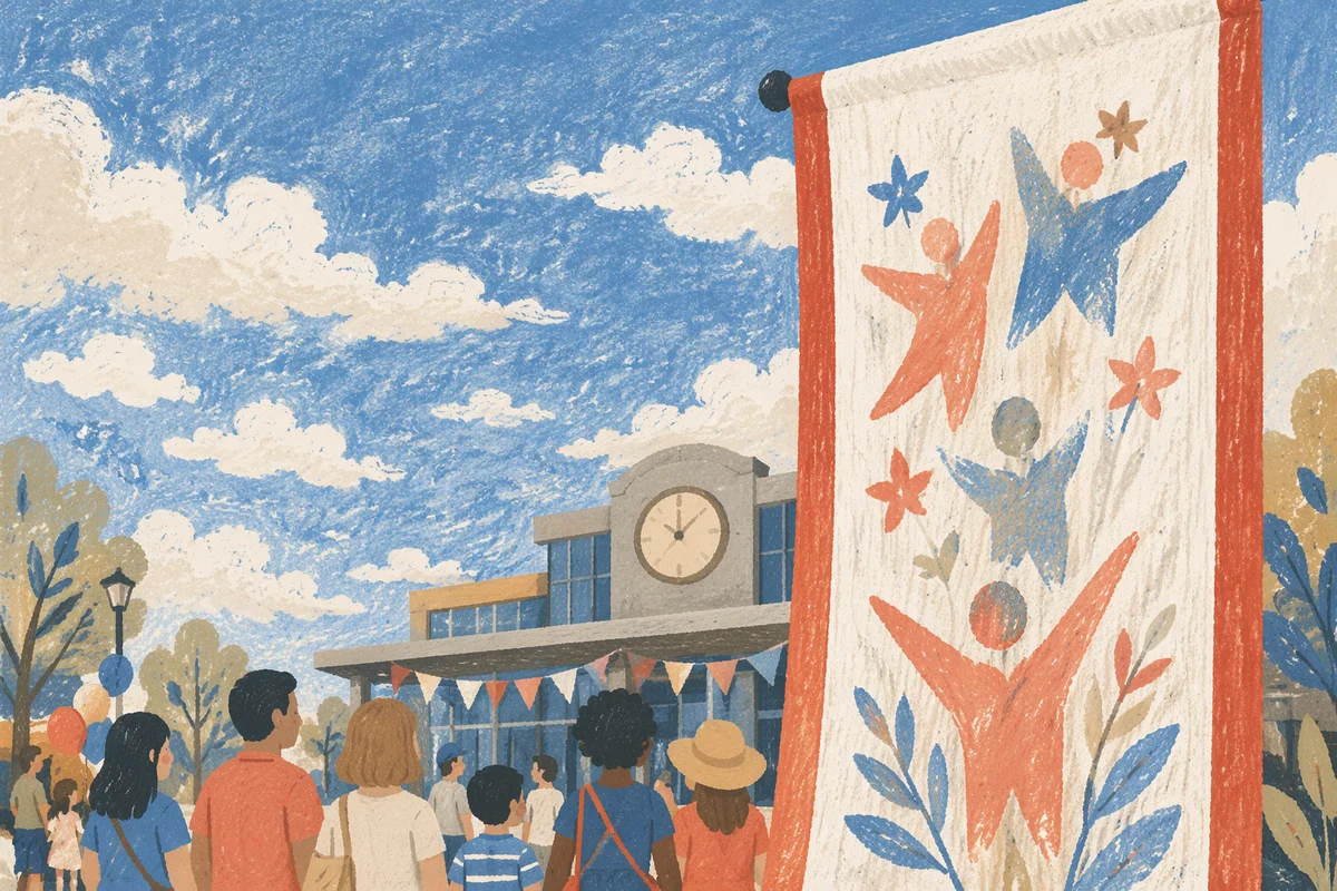Multicultural Togetherness Banner Outside Civic Building
