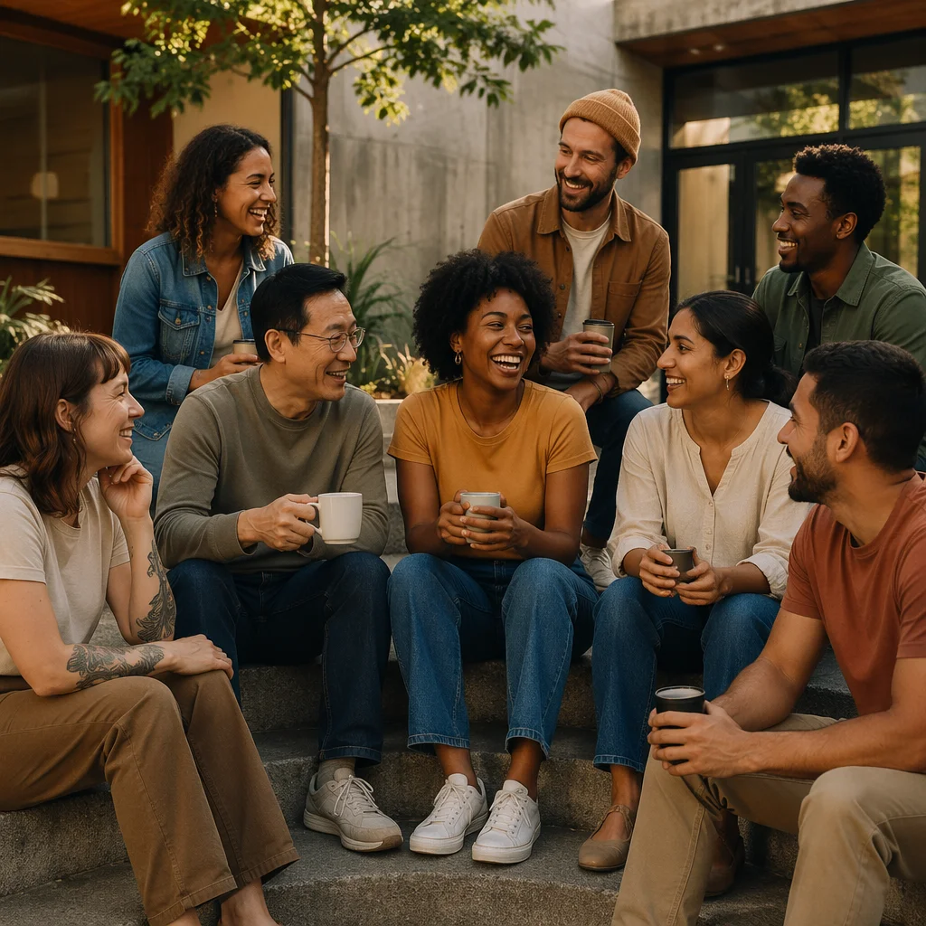 Diverse Friends Gathering at Urban Community Center