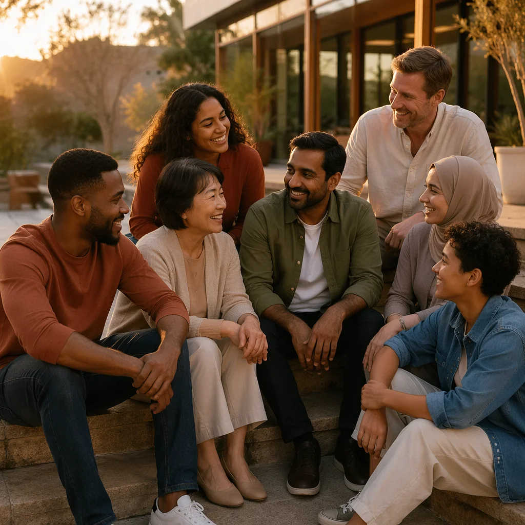 Diverse Friends Gathering at Community Center