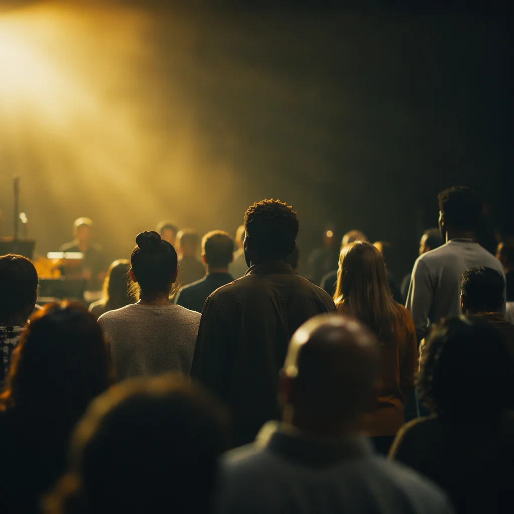 Diverse Group in Worship Hall Silhouette