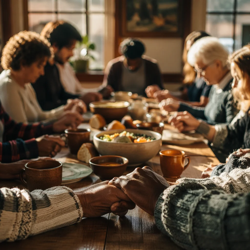 Multicultural Fellowship Prayer Around Shared Table