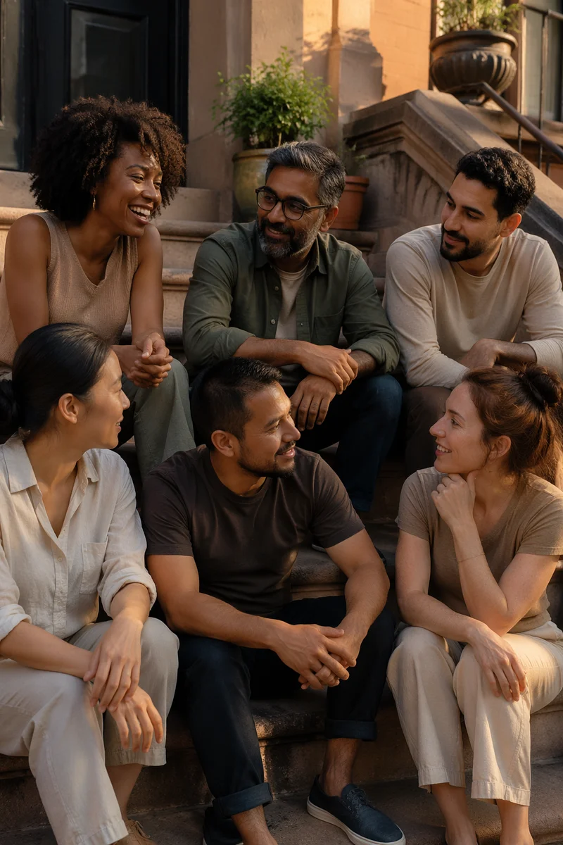 Multicultural Friends Gathering on City Steps