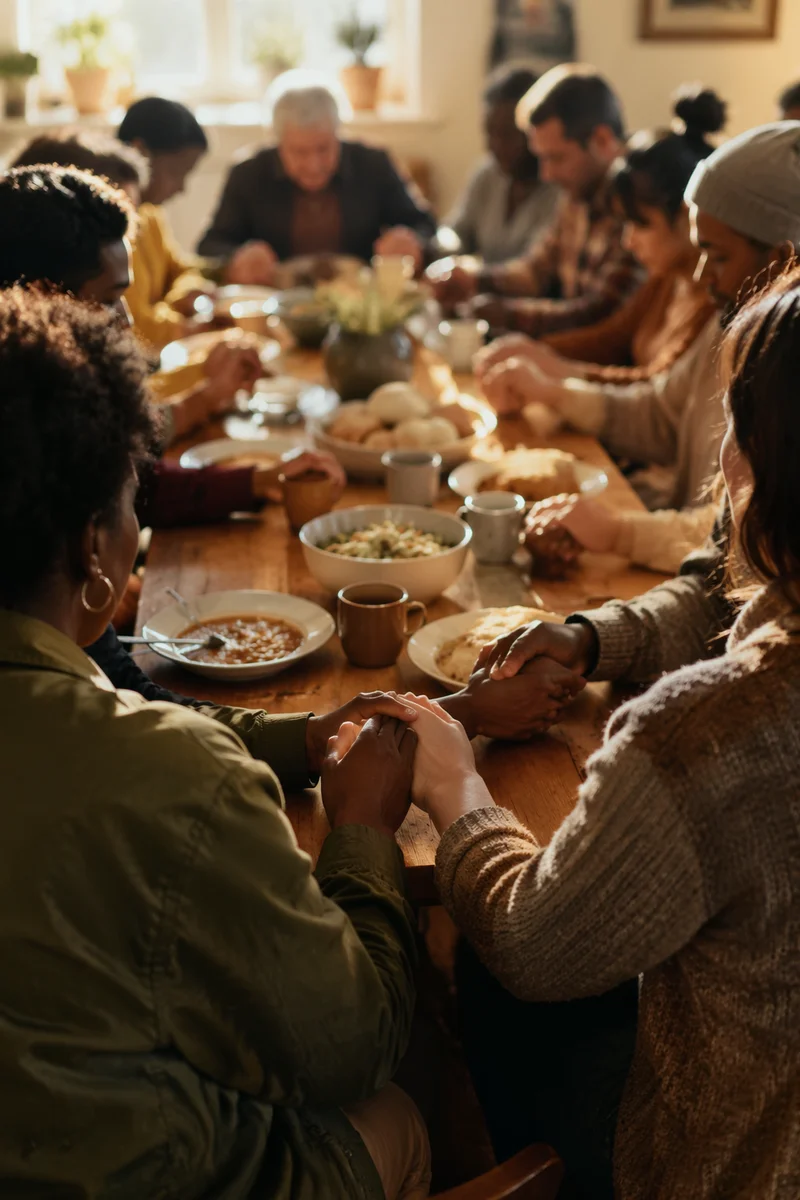 Multicultural Fellowship Prayer Around Shared Table