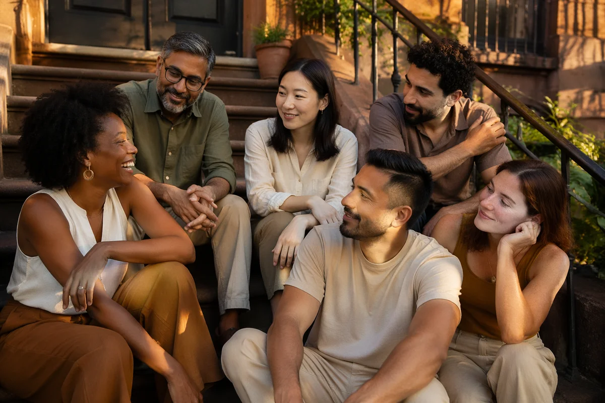 Diverse Friends Gathering on City Steps