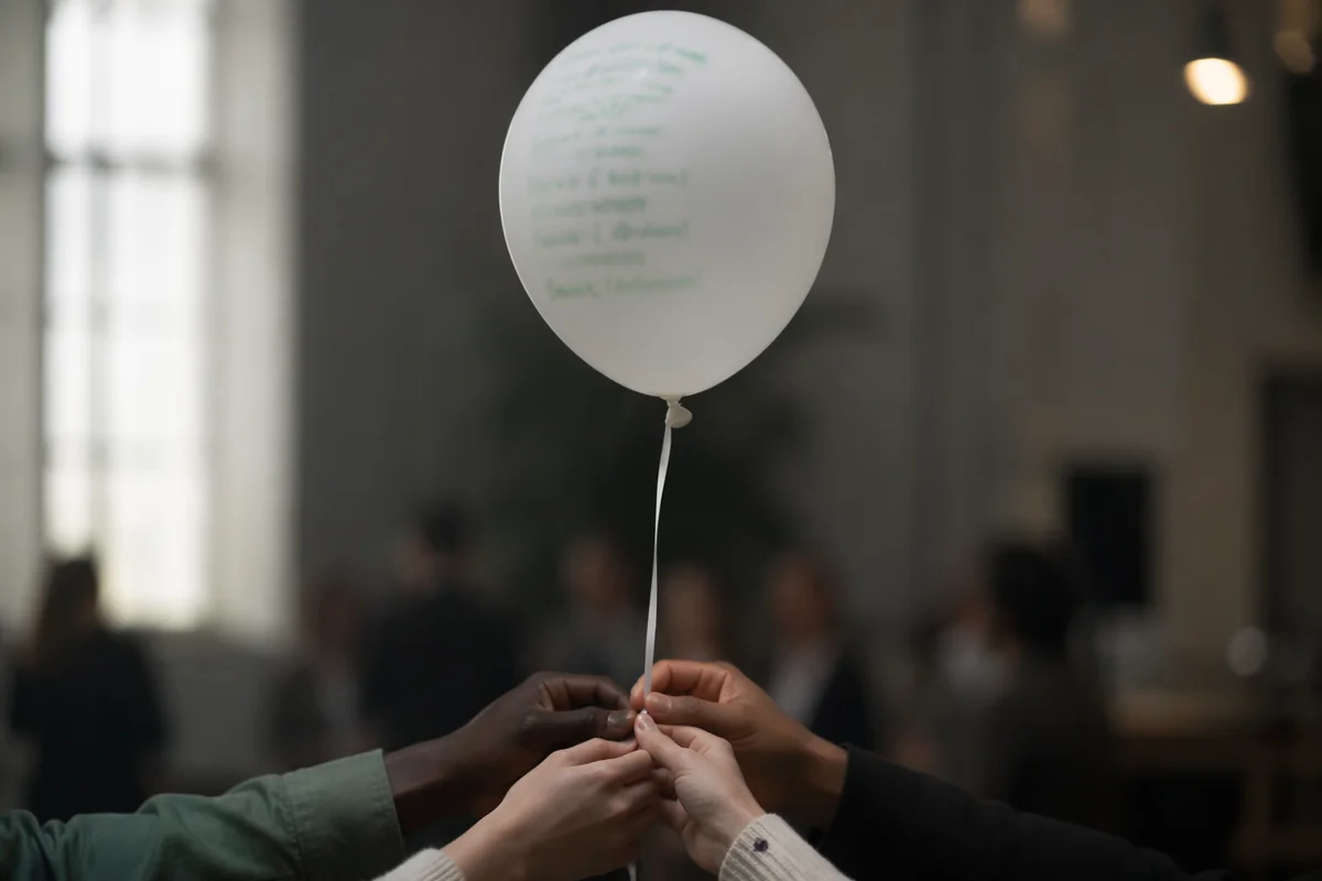 Multicultural Hands Holding White Unity Balloon