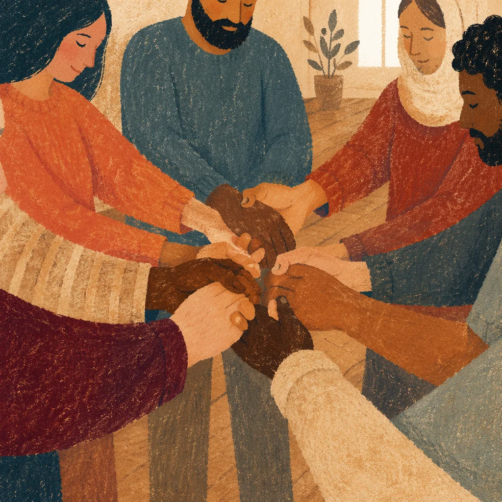 Diverse Prayer Circle with Joined Hands
