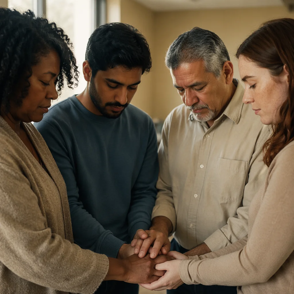 Diverse Prayer Circle in Community Room
