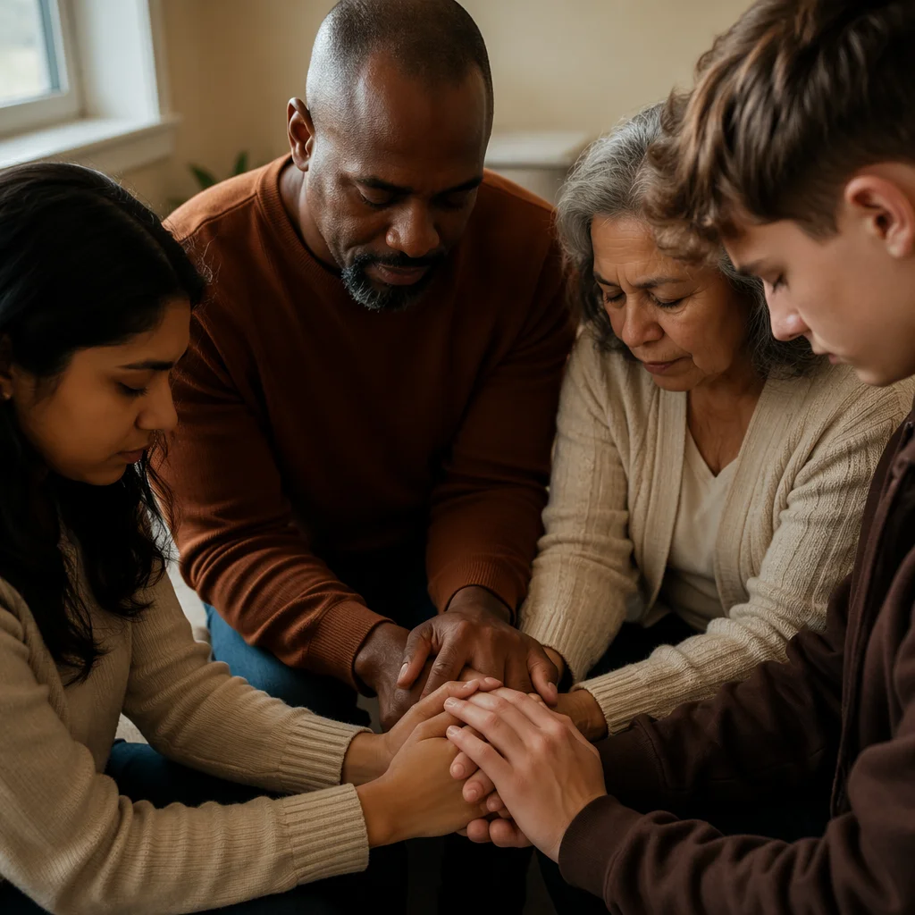 Diverse Prayer Circle with Joined Hands