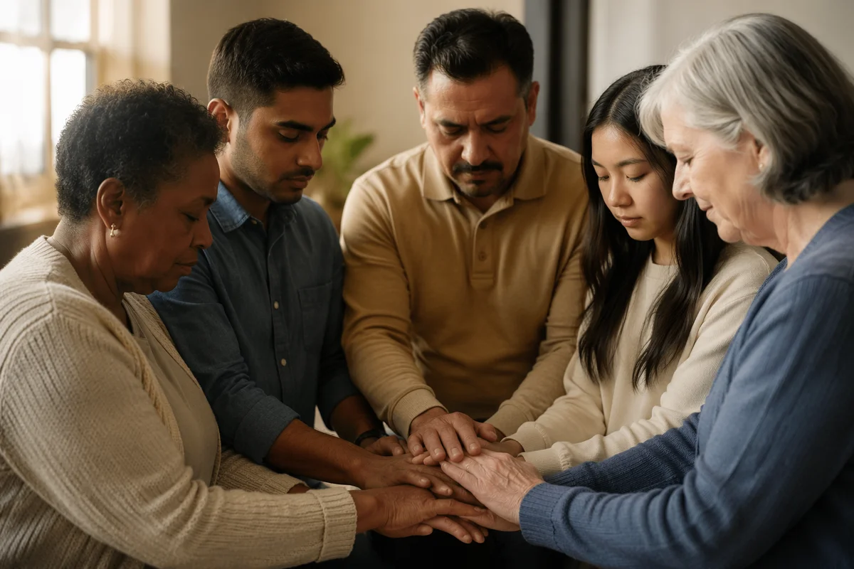 Diverse Group Holding Hands in Prayer