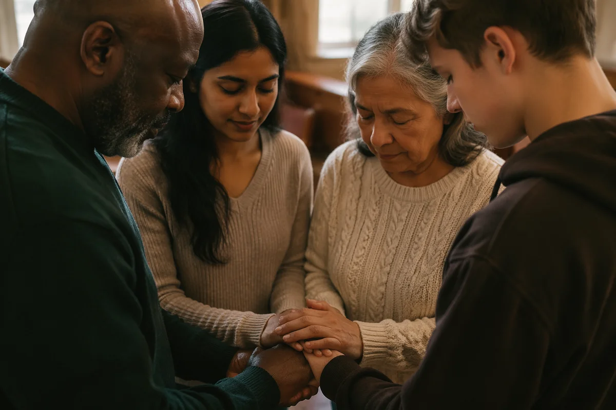 Diverse Prayer Circle with Joined Hands