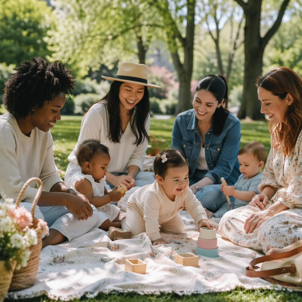 Diverse Mothers and Babies in Park