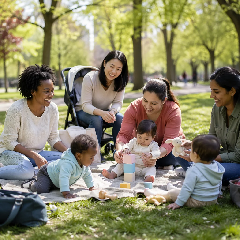 Diverse Mothers and Babies in Park