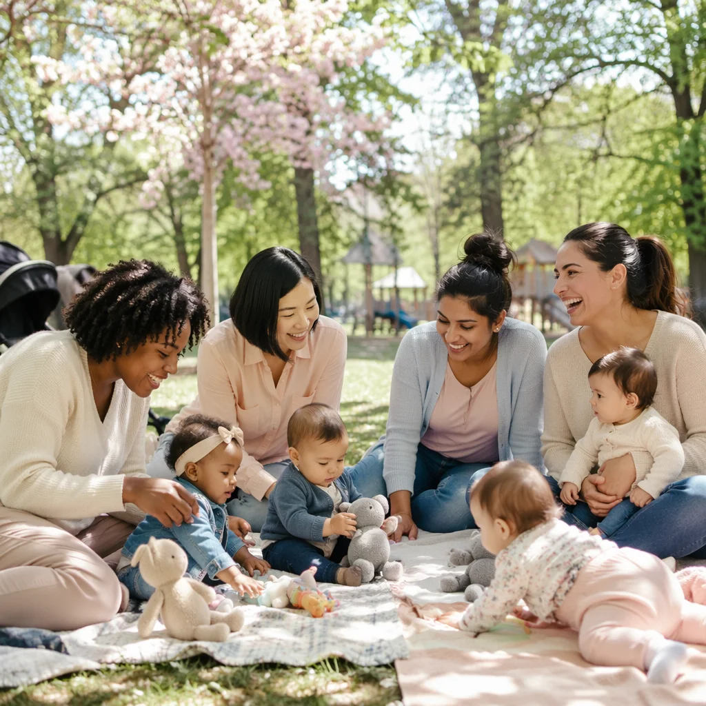 Diverse Mothers and Babies in Park