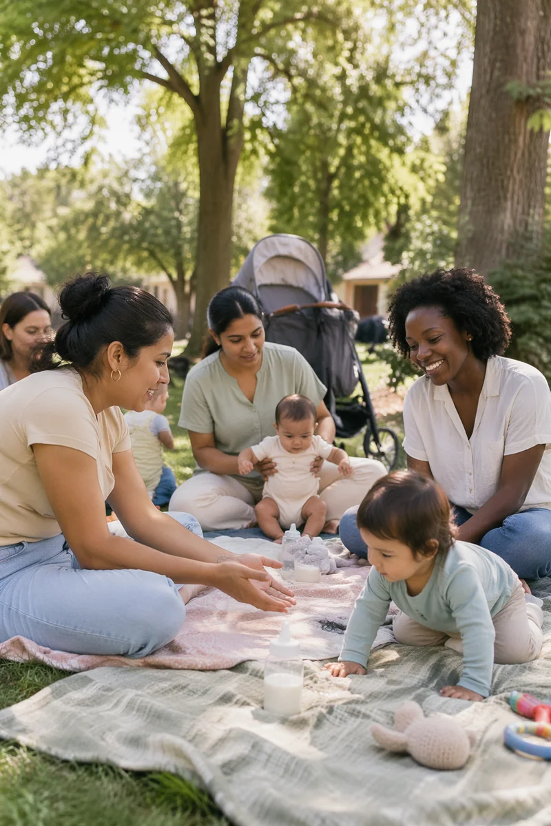Diverse Mothers and Babies in Park