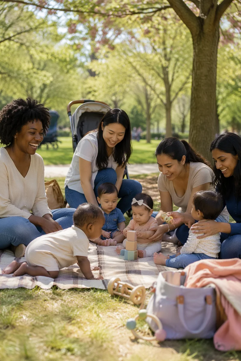 Diverse Mothers and Babies in Park