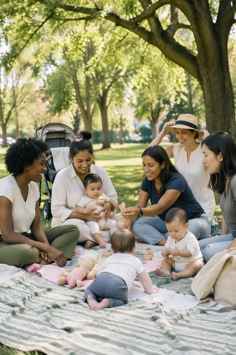 Diverse Mothers and Babies in Park
