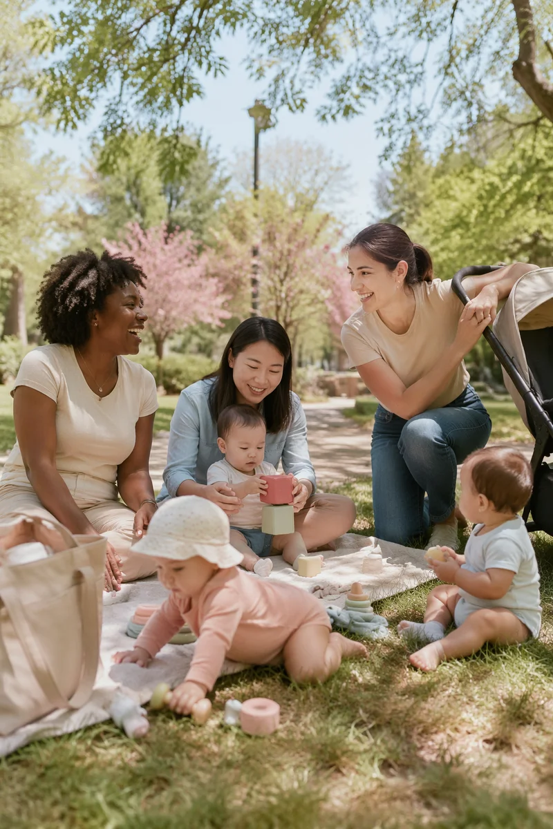 Diverse Mothers and Babies in Park