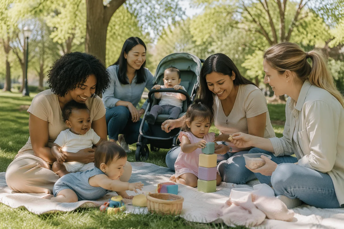 Diverse Mothers and Babies in Park
