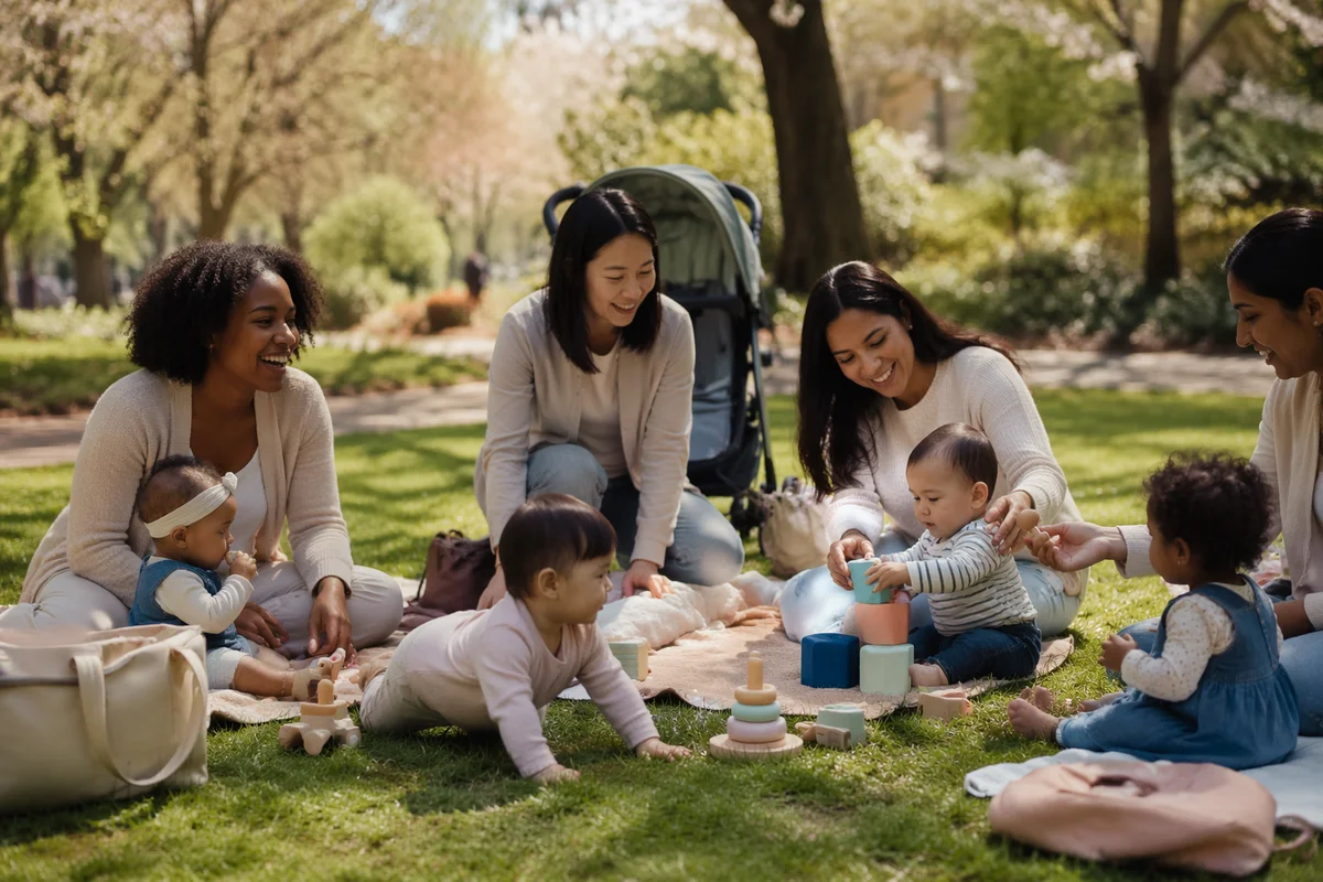 Diverse Mothers and Babies in Park