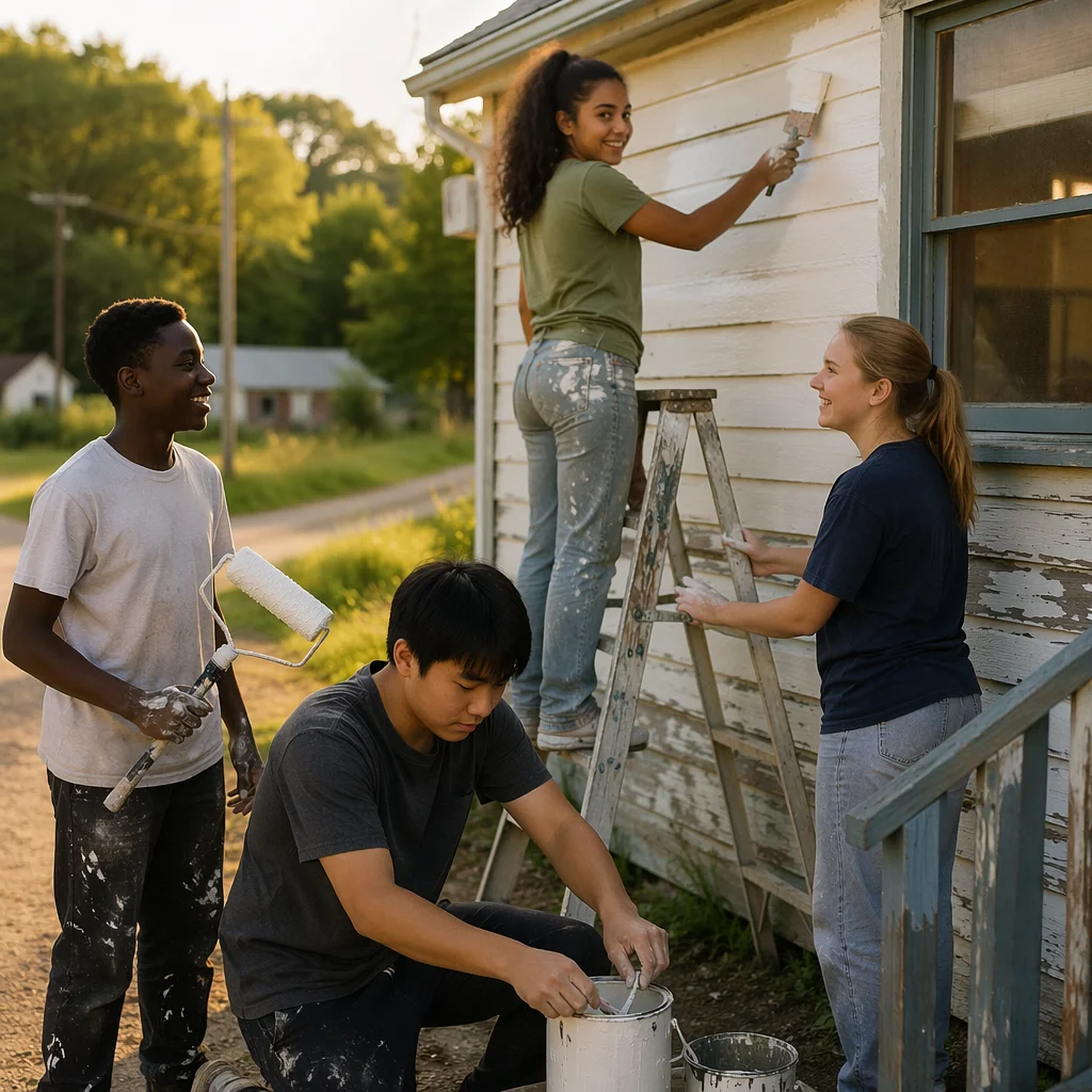 Teenagers Repainting Community Building Together