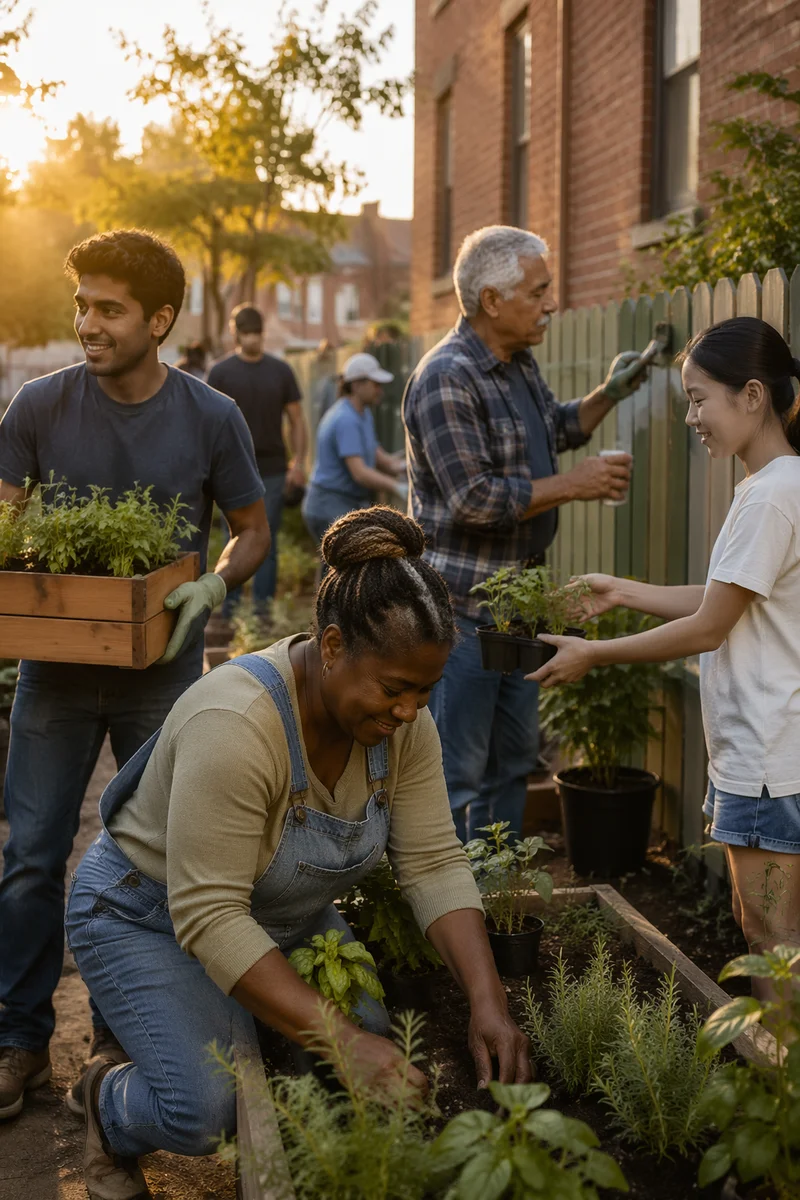 Volunteers Working in a Community Garden