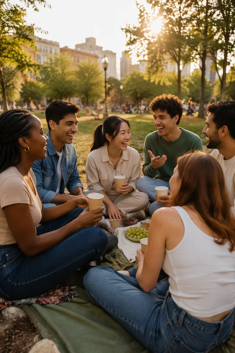 Diverse Youth Friends Laughing in Park Fellowship