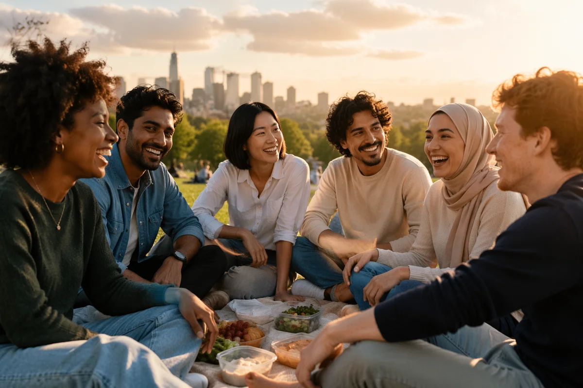 Diverse Young Adults Laughing in Park